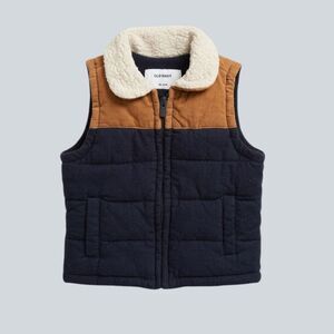 Toddler Navy Brown Corduroy Sherpa Collar Puffer Vest 18-24M Winter Fall
